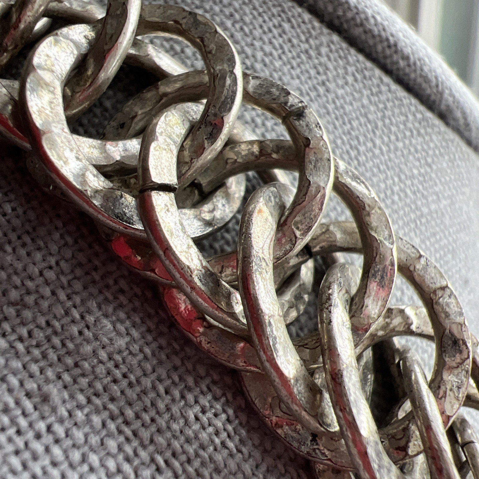 Vintage Double Link Silver Metal Necklace; Signed AV; Beautiful!