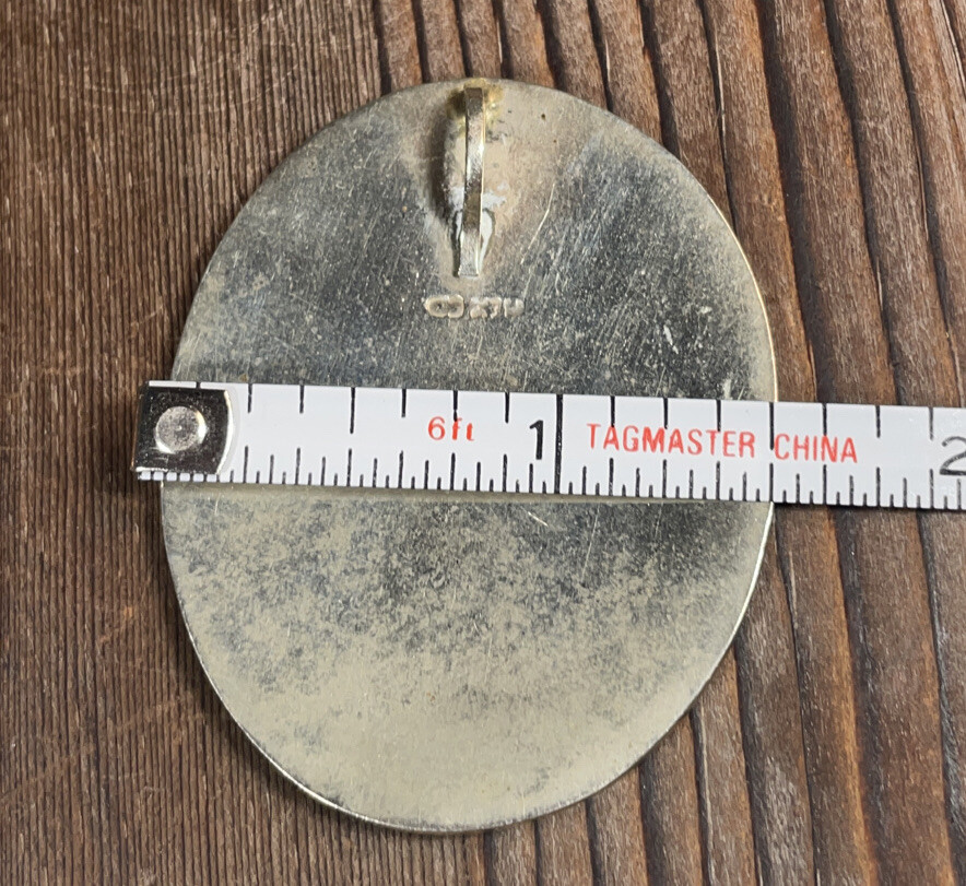 Alpaca Mexico Pendant Stone Chip Inlay Silver Brass Copper Tone Ram Warrior