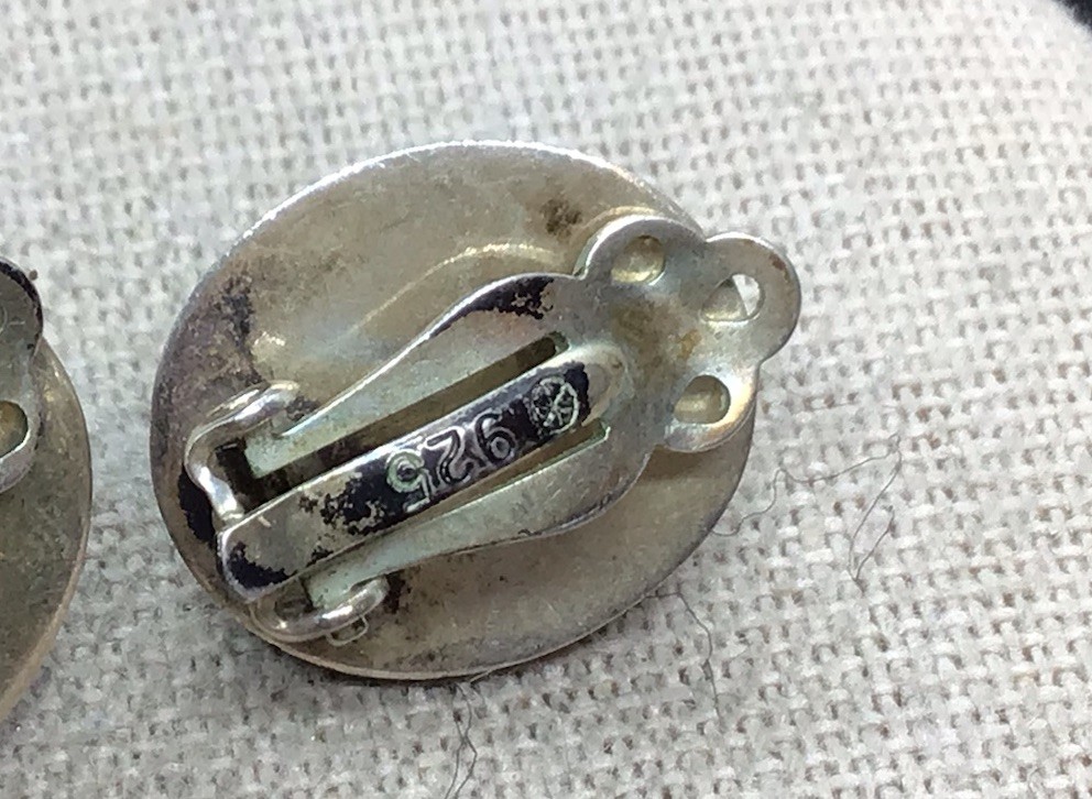 Vintage Sterling Silver 925 Blue Beryl Stone Clip Earrings Y1283