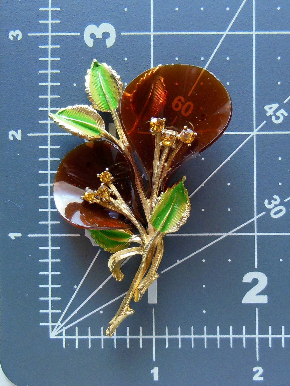 Beautiful Vintage Root Beer Lucite Calla Lily Style RS Enamel Flower Brooch Pin