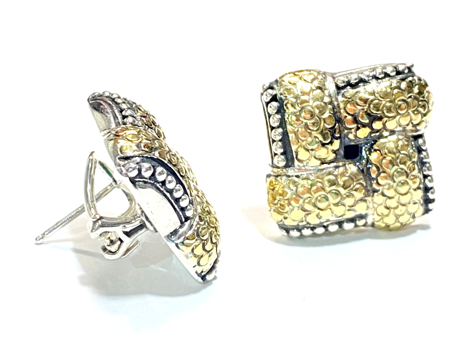 Vintage Sterling & 18k Gold John Hardy “The Dot Collection” Woven Earrings 3/4″