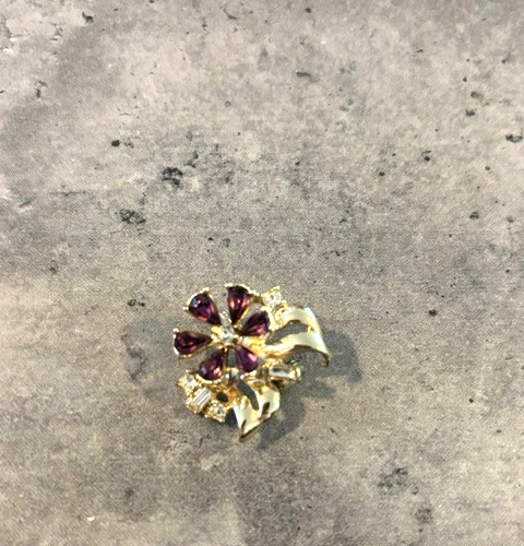 Vintage Lot of 2 Flowers Gold Tone Pin Brooch Purple Rhinestones and Pearl