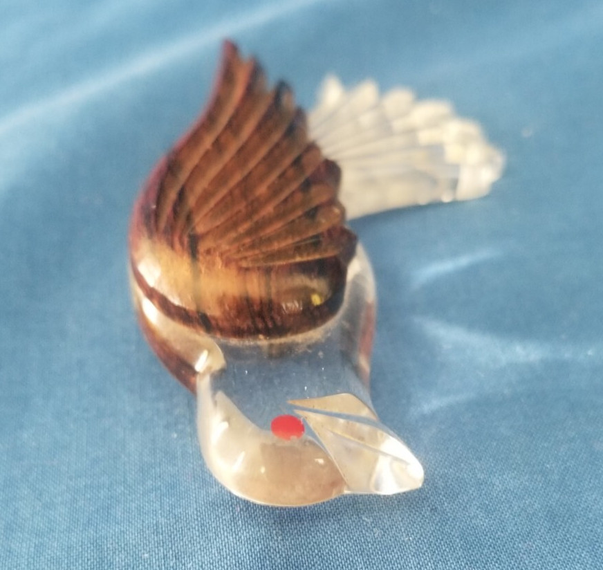 Vintage Lucite And Wood Carved Bird Pin Hawk Eagle 3 1/4″