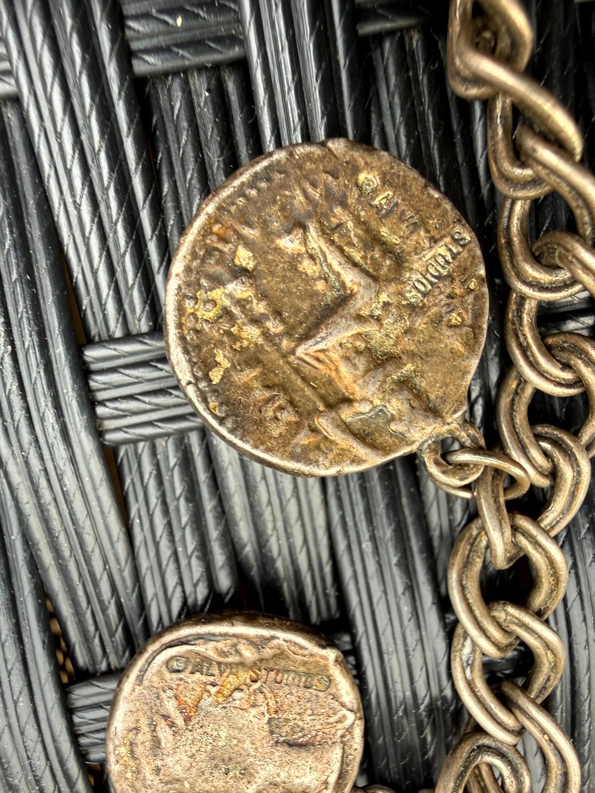 Vintage Alva Studios Gold-Tone Coin Bib Necklace Chunky Chain Statement Pendant