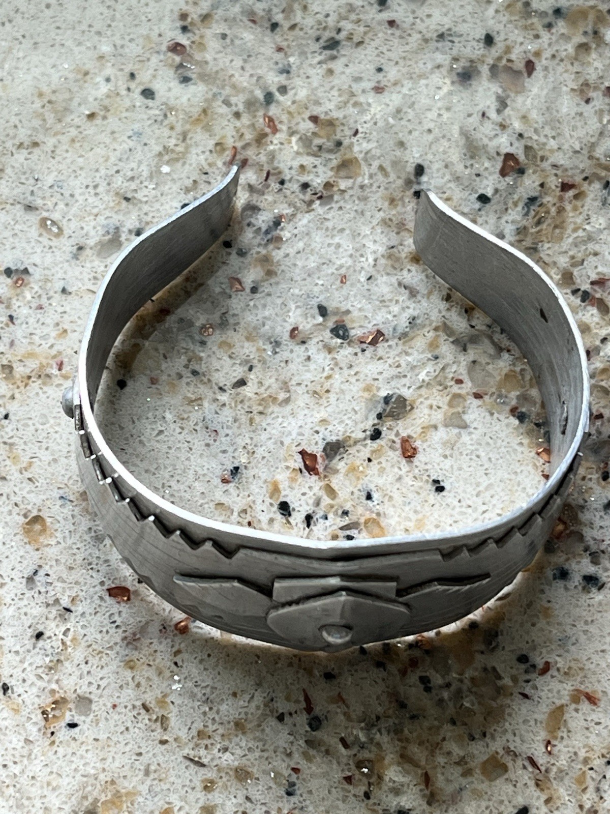 Vintage WWII Era Trench Cuff Bracelet Layered Aluminum Heart