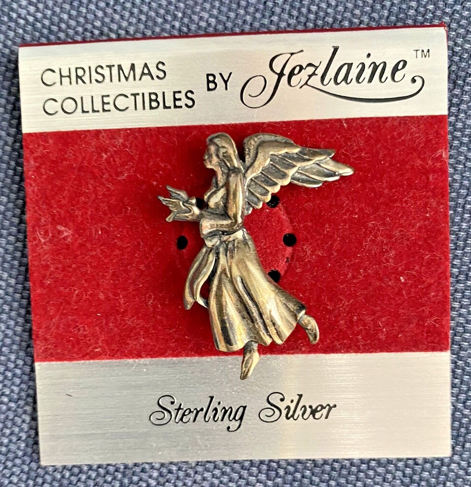 Christmas Collectibles By Jezlaine Sterling Silver ANGEL Pin Vintage silver NEW