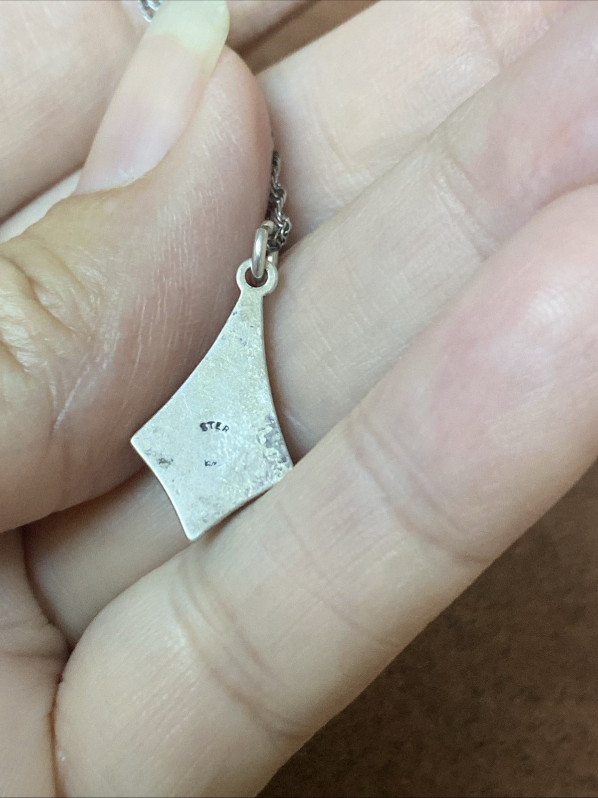 Vintage Lightweight Sterling Silver Necklace With Turquoise Pendant