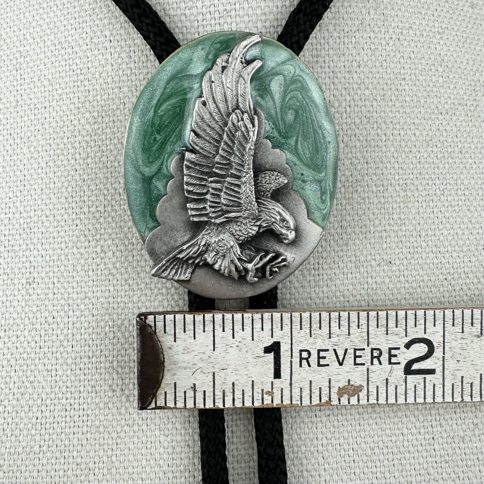 Vintage 80s Siskiyou Silver Pewter Enamel -Soaring Eagle- Western Bole Tie