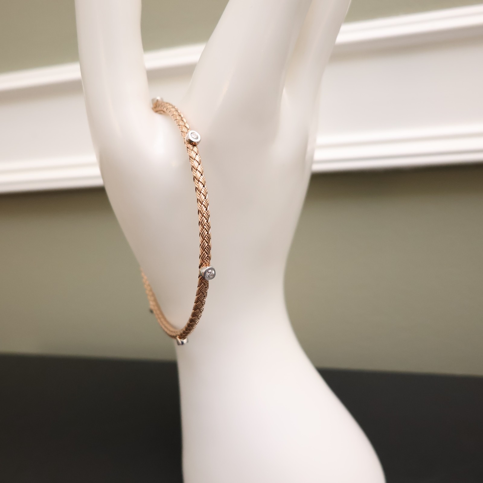JCM Jewelry bracelet 18K rose gold clad 925 sterling silver DMQ stations 7.25in