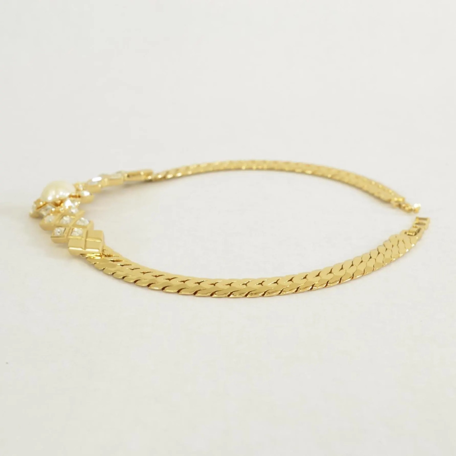 Vintage Christian Dior Pearl Crystal Collar Necklace Signed C Dior 1980s Choker