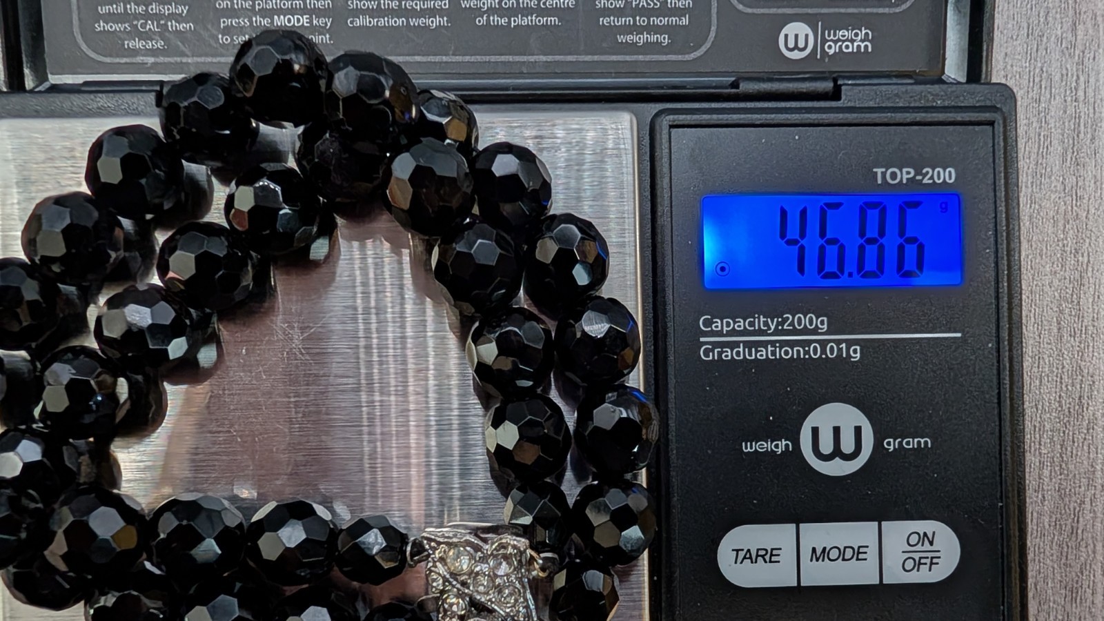 Vintage Black Glass Faceted 3 Strand Bracelet Rhinestone Box Clasp Stunning