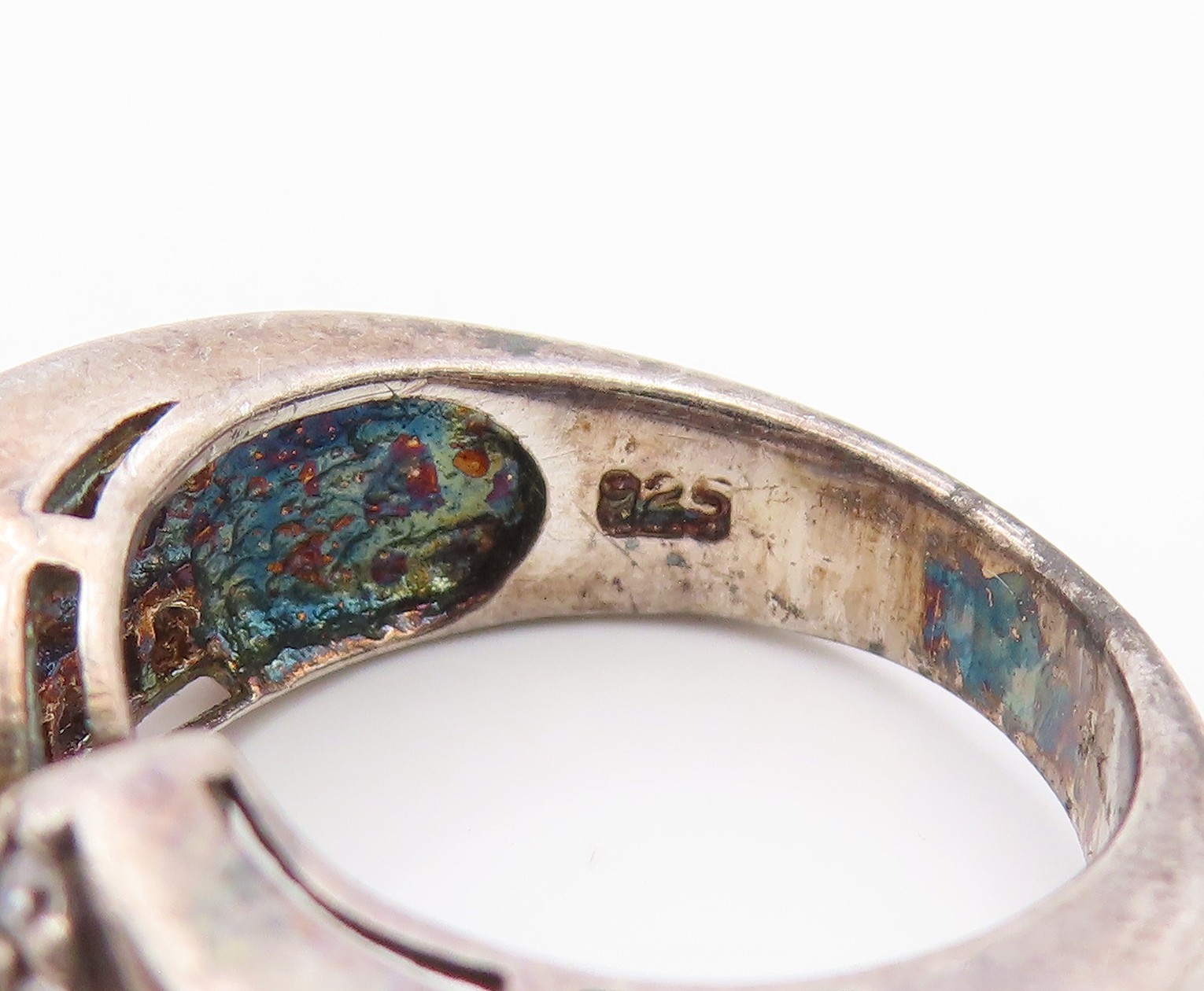 925 Sterling Silver Vintage Ring Oval Ruby & Sapphire Bypass Band Sz 6 RG35861