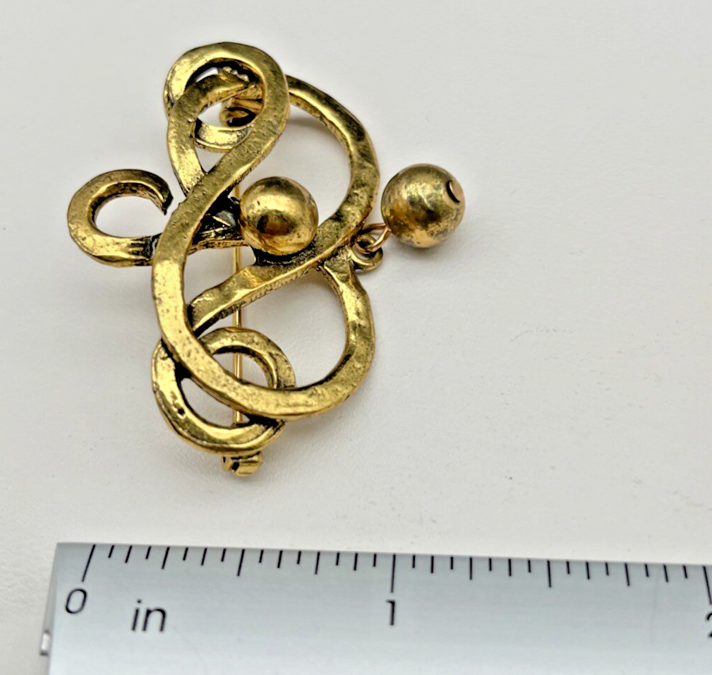 Vintage Signed ZENTALL Estate Gold Tone Brooch Dangling Ball Art Nouveau Style