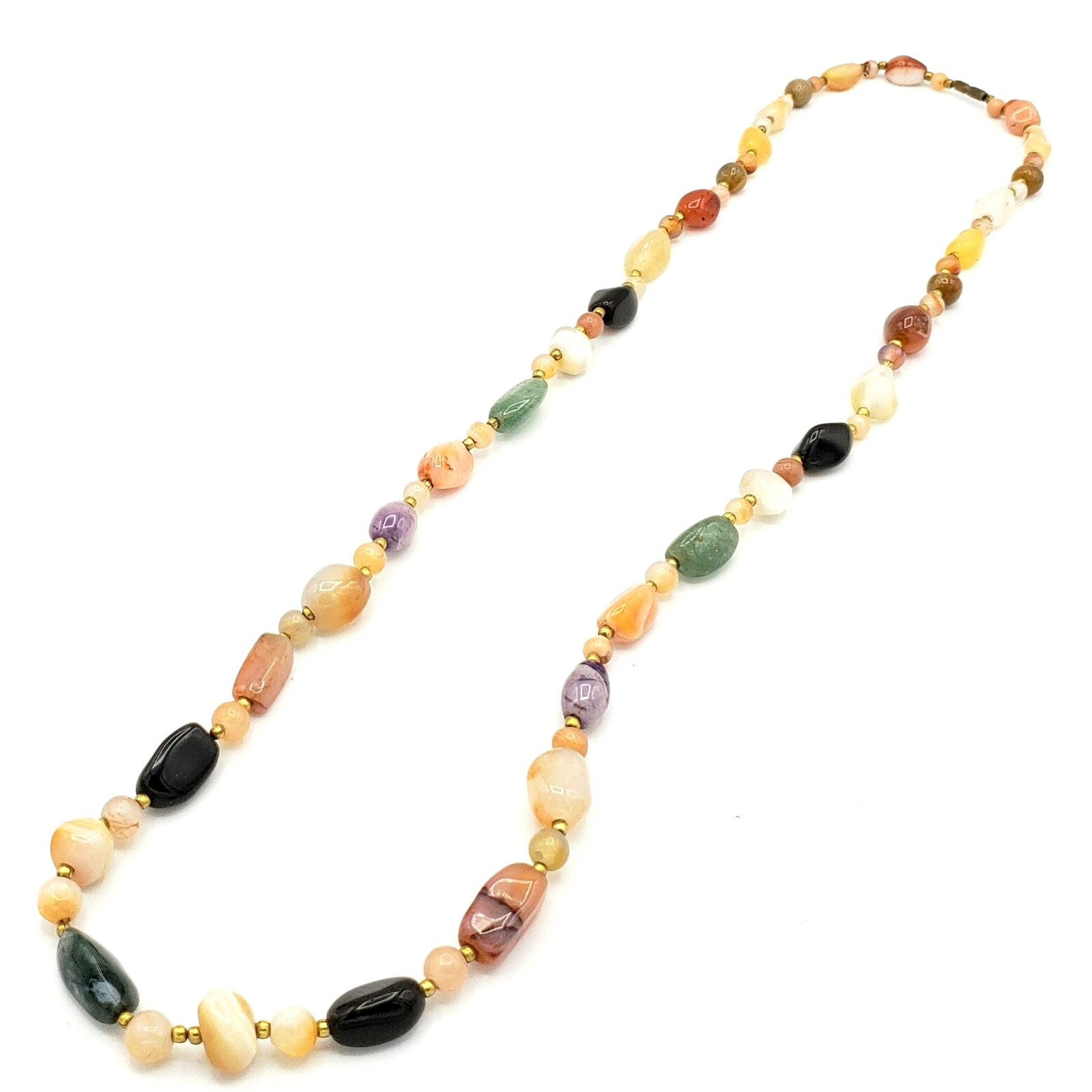 Colorful Agate Stone Necklace 36″ Long Sustainable Boho Jewelry blu1-22