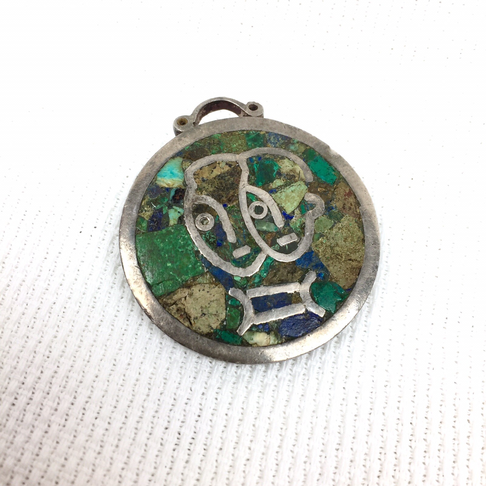 Los Castillo Mosaico Azteca Taxco Mexico Sterling Silver Brooch Zodiac Gemini