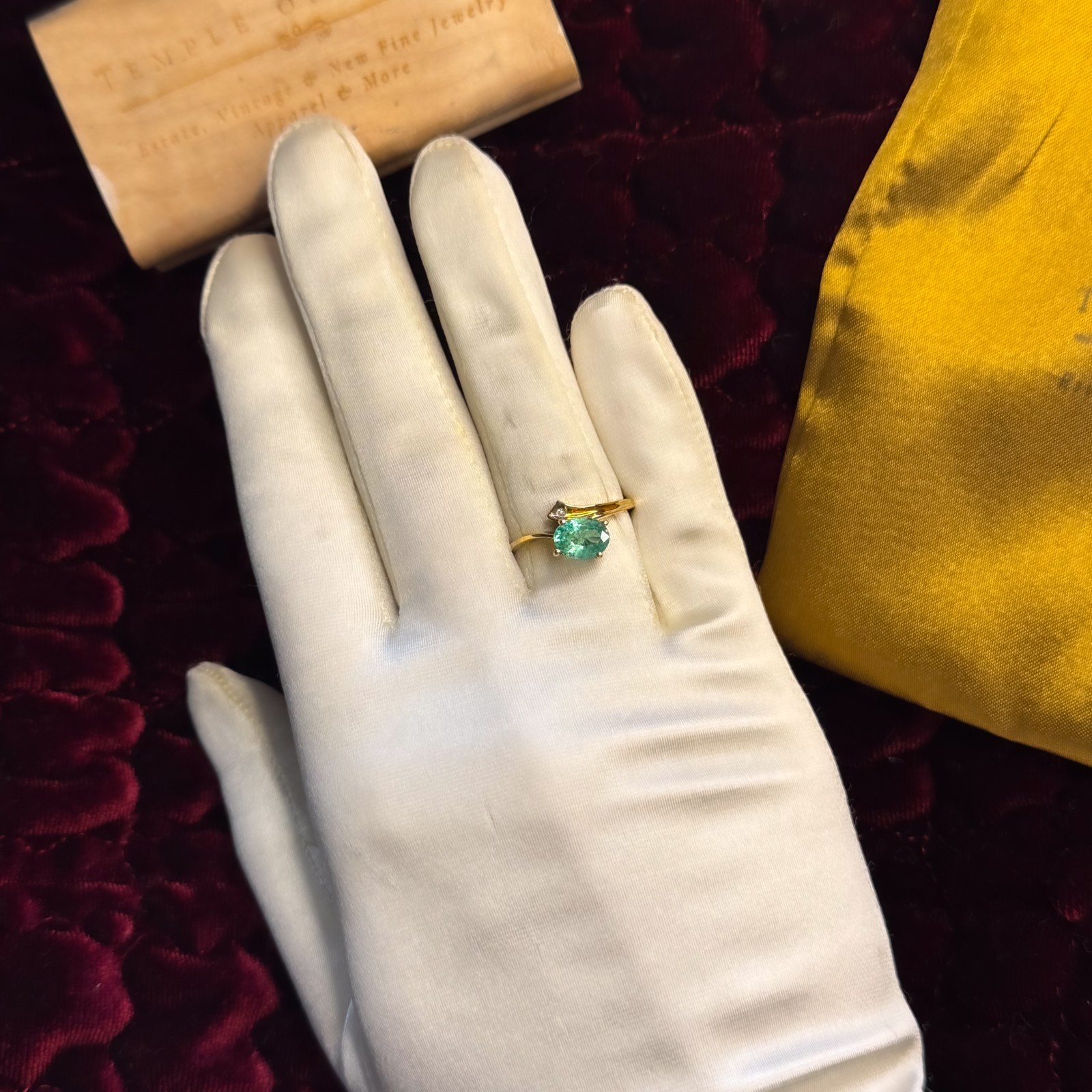 10K Gold Natural Colombian Emerald & Diamond Ring -Size 8 -1ct Bypass Ring 2.2g