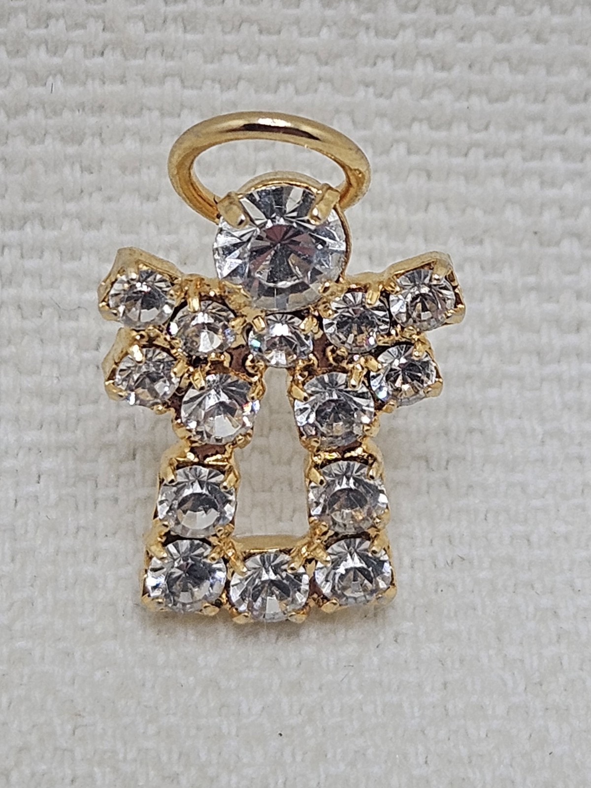 Vtg Gold Colored Metal And Rhinestone Angel Collectable Lapel Push Back Pin.