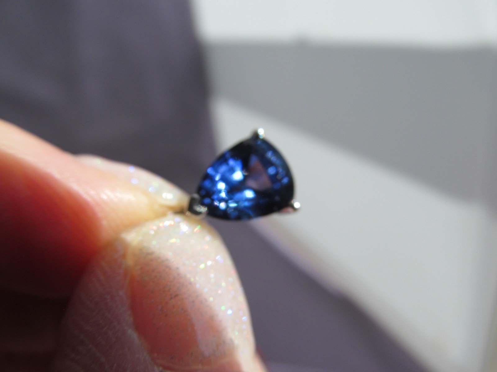 HUGE! LGL 10K WHITE GOLD TRILLION LONDON BLUE TOPAZ & DIAMOND STACKED PENDANT