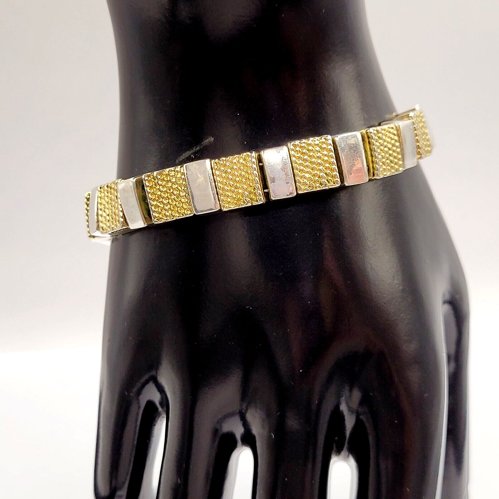 Napier Vintage Textured Gold & Polished Silver Tone Link Bracelet 7.25 In Signed