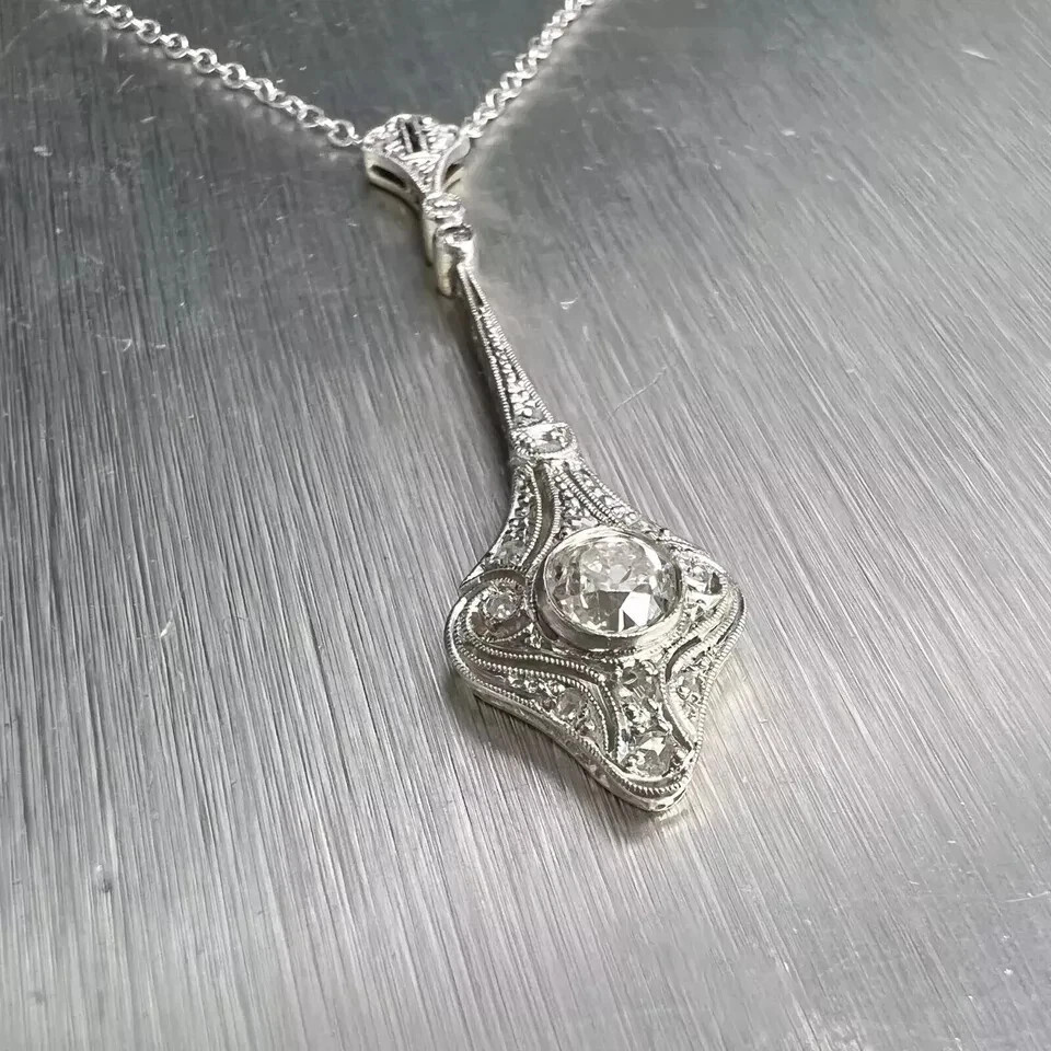 2Ct Art Deco Style Lab Created Diamond Anniversary 14K White Gold Finish Pendant