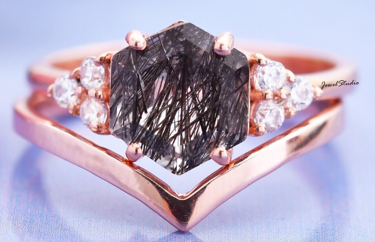 Hexagon Cut Rutile Ring Bridal Ring Snowdrift Ring Engagement Ring Gifts For her