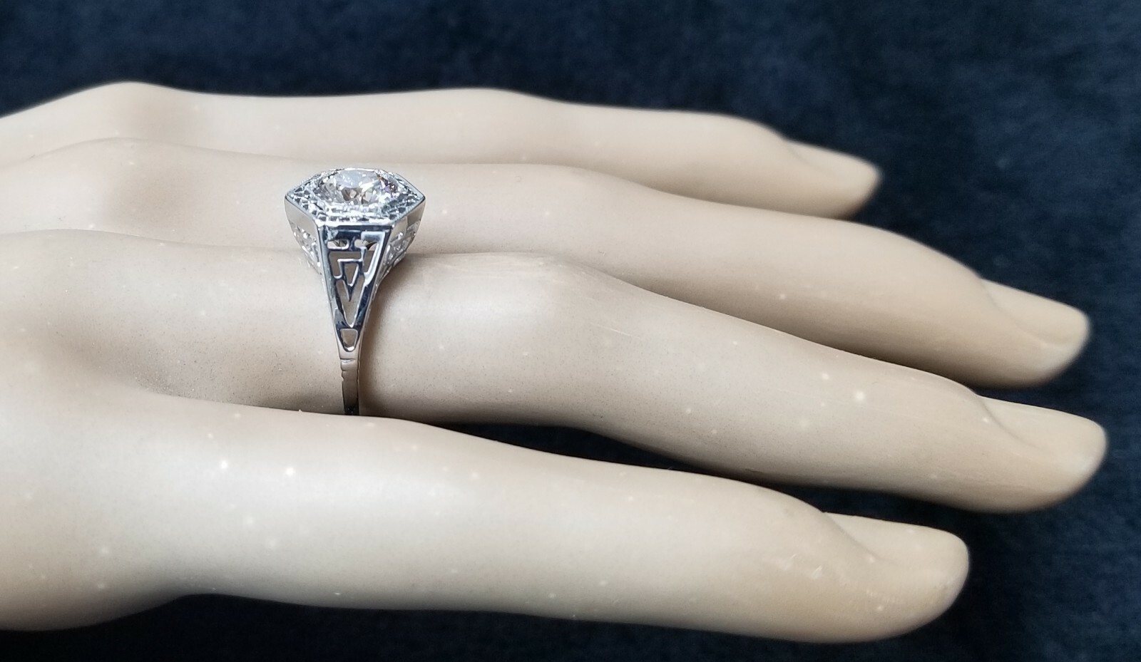 1.26ct 14k White Gold Filigree Engagement Ring Natural Champagne Round Diamond