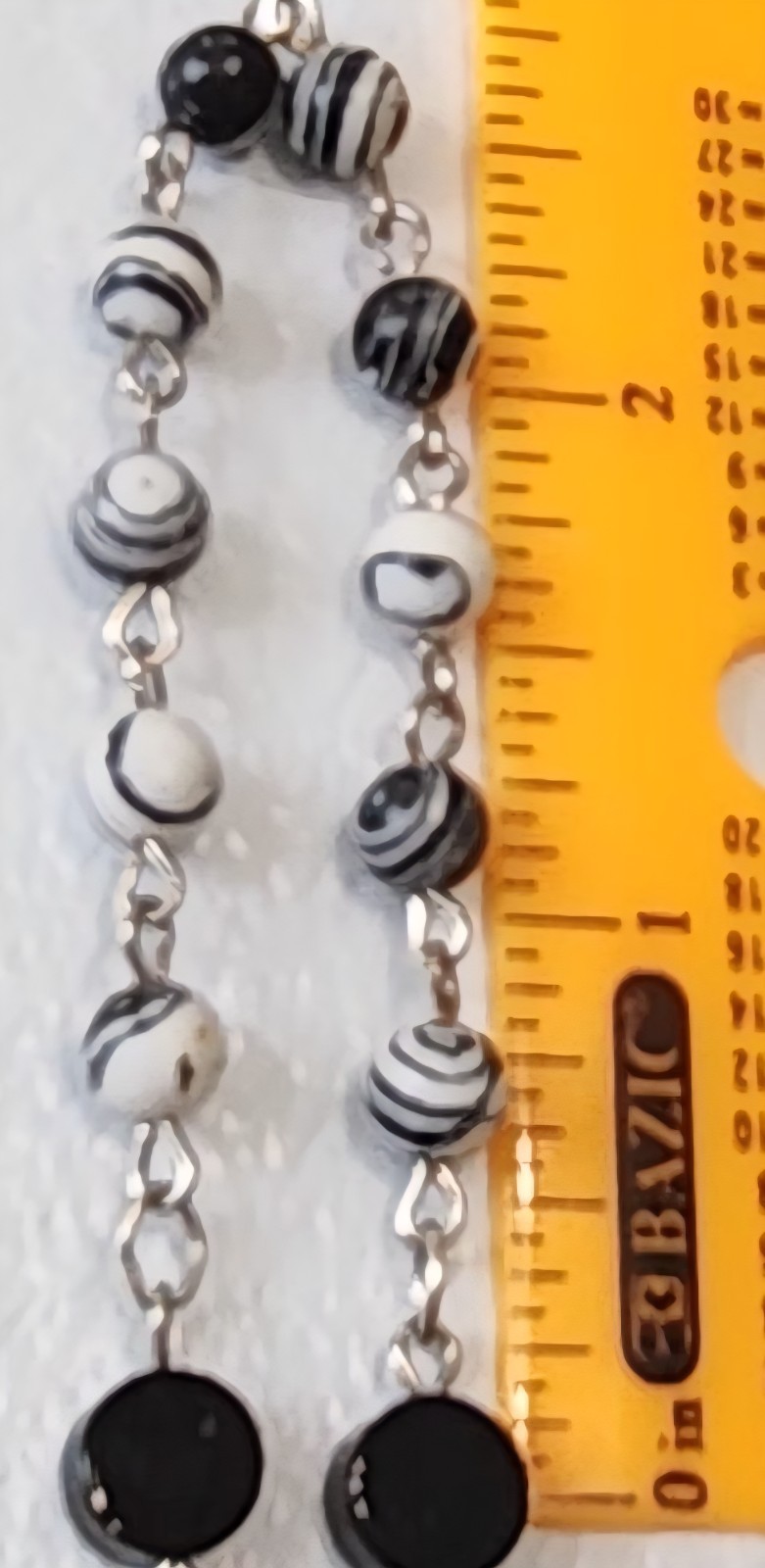 Vintage Italy Creed Sterling Silver Cross black white rosary pendant necklace