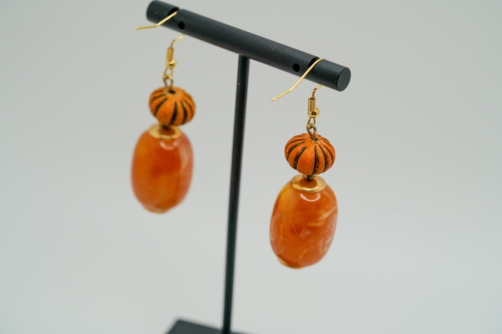 Vintage Faux Amber Dangle Earrings 5.8cm JB45