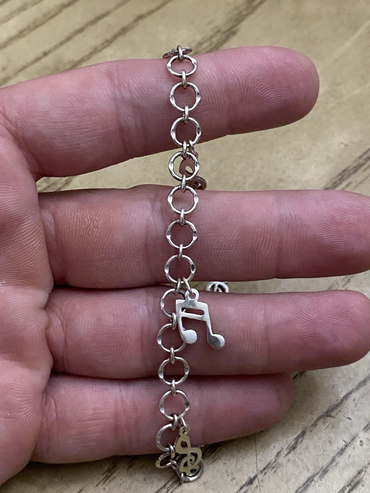 VINTAGE MUSIC CLEFT & 16TH NOTES 7″ STERLING SILVER STAMP 925 LEX CHARM BRACELET