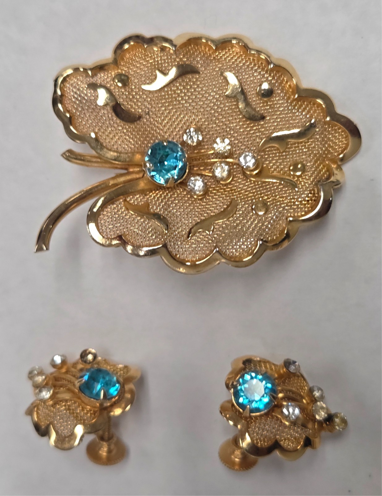 Vintage Blue Costume Jewelry Lot Earrings Brooch Pin Glove Holder Cloak Clasp