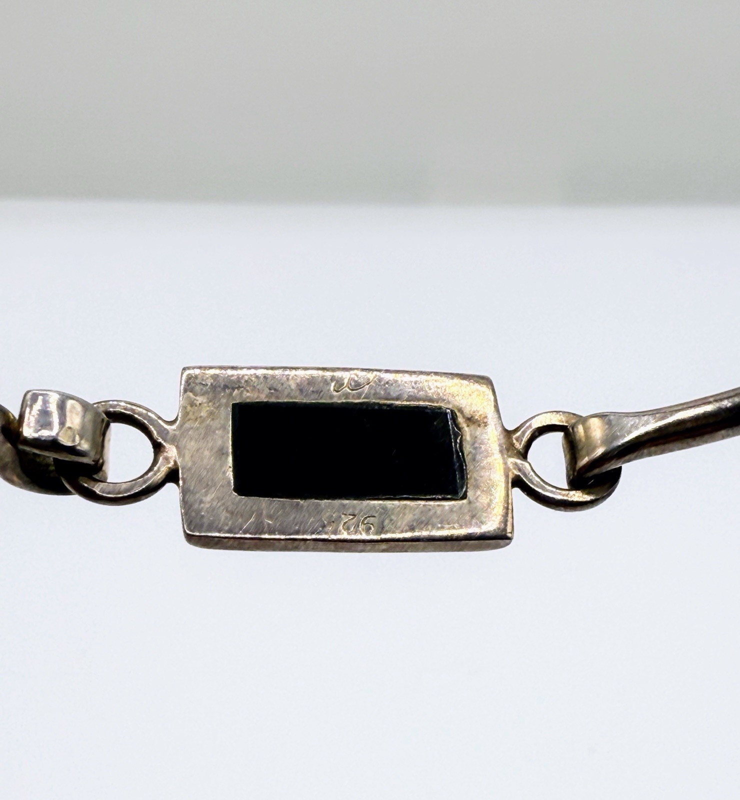 VTG Estate Mexico Tension SS & Black Onyx Signed Bangle – 2.5” In Diameter 117
