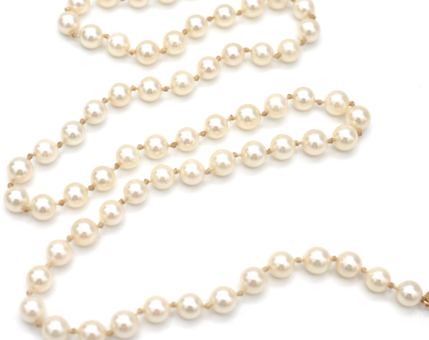 Stunning Vintage 14K Yellow Gold Strand Cultured Pearl Necklace 5.3 mm 19.5″