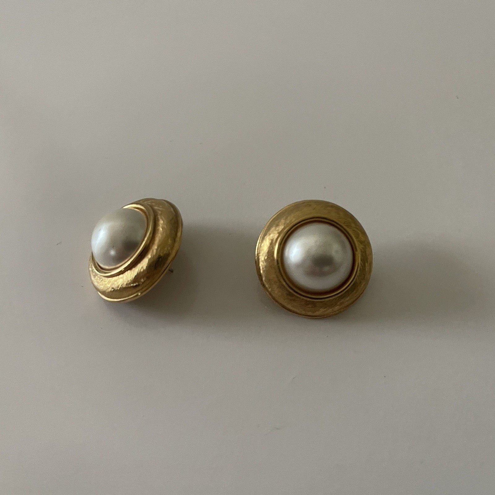 Napier Earrings Oval Pierced Off White Faux Pearl Gold Tone Signed Vintage