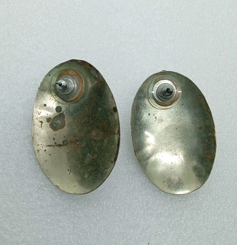 Vintage Brutalist MCM Geometric Mixed Metal Estate Pierced Earrings #356