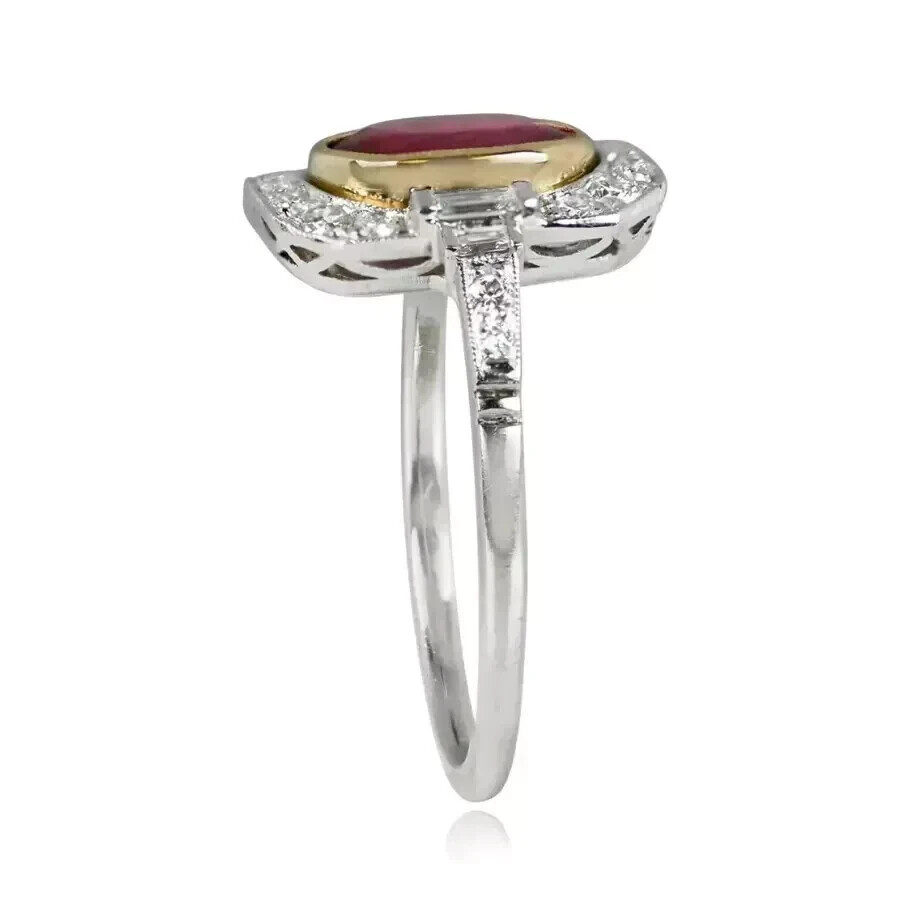 2.50 Ct Art Deco Style Oval Cut Ruby And Lab-Created Diamond Wedding Silver Ring