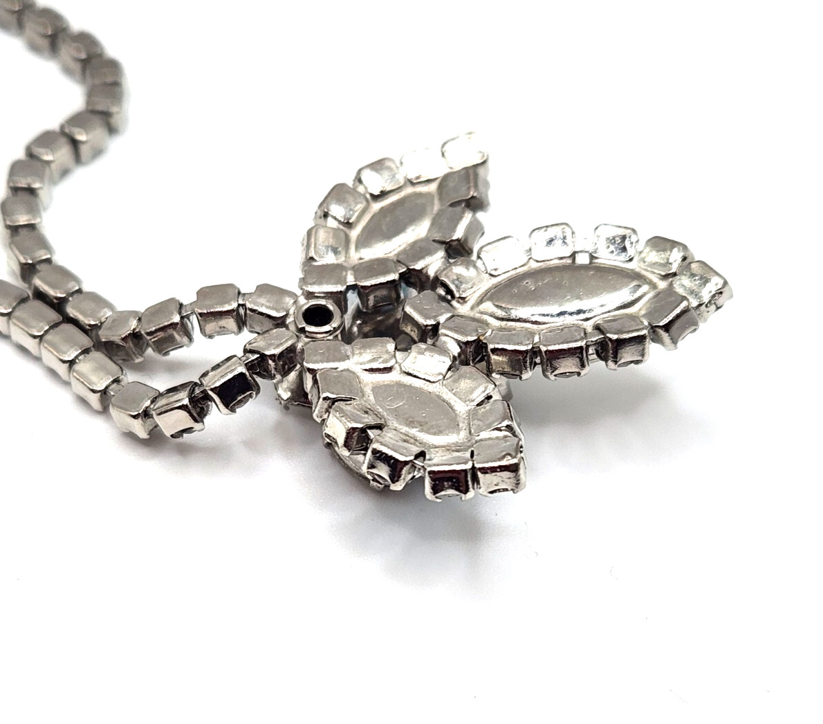 Blue White Silver Tennis Necklace 17 Inches Long Designer Rhinestone Vintage