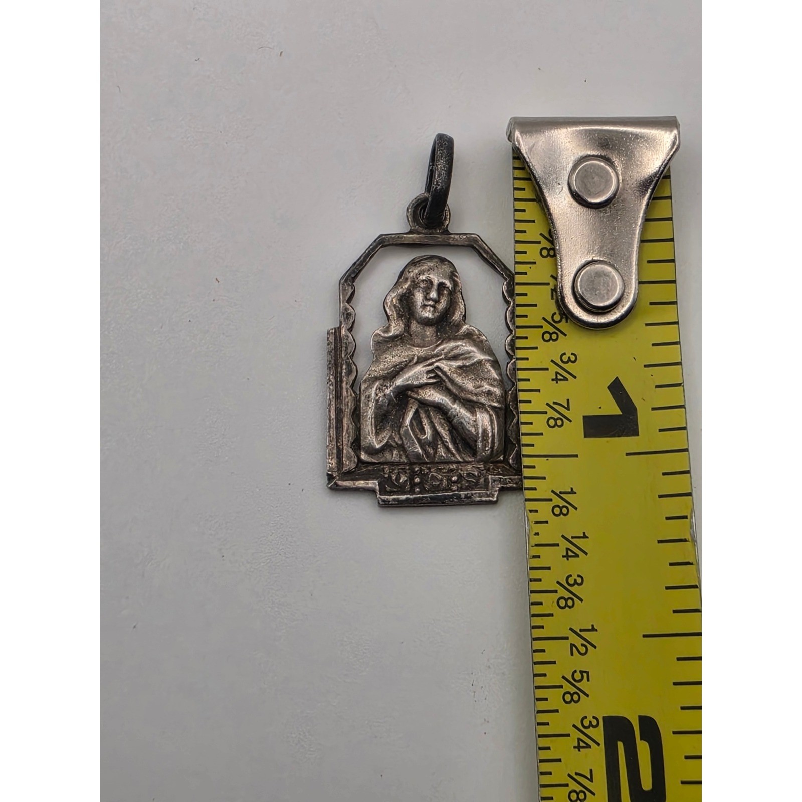 Vintage Silver Religious Saint Pendant Arch Medallion Engraved 1950 1951 Charm