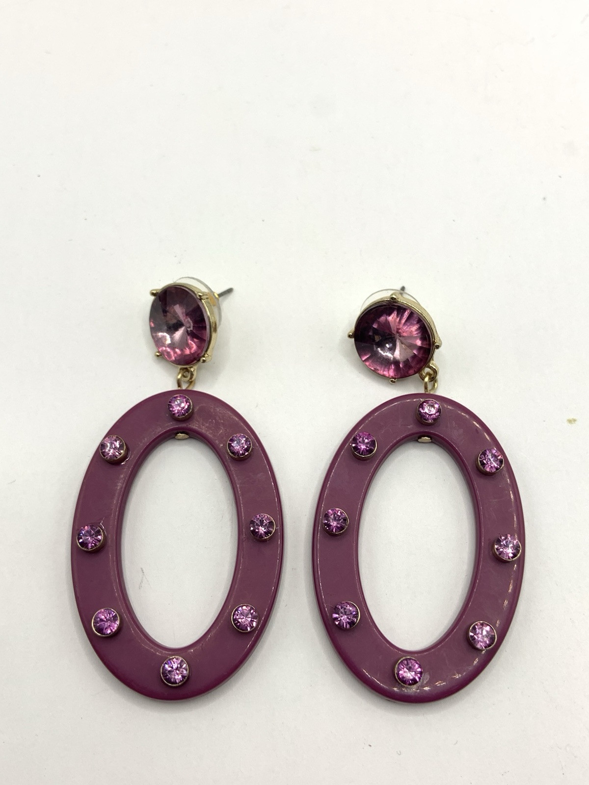 Sugarfix Purple Acrylic Rhinestone Oval Dangle Earrings