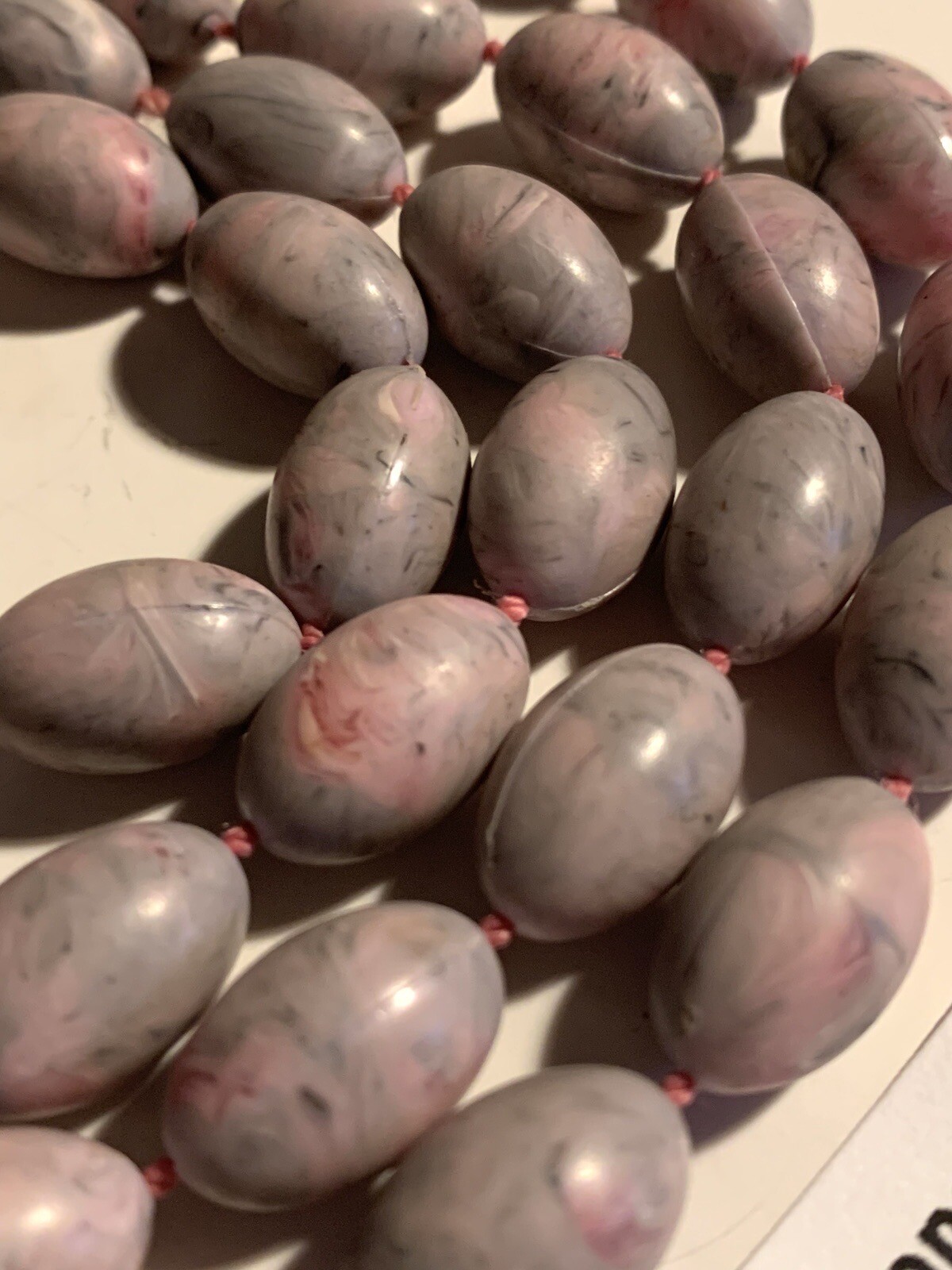 Pink Swirl Faux Marble Bead Necklace Vintage 30″ Retro