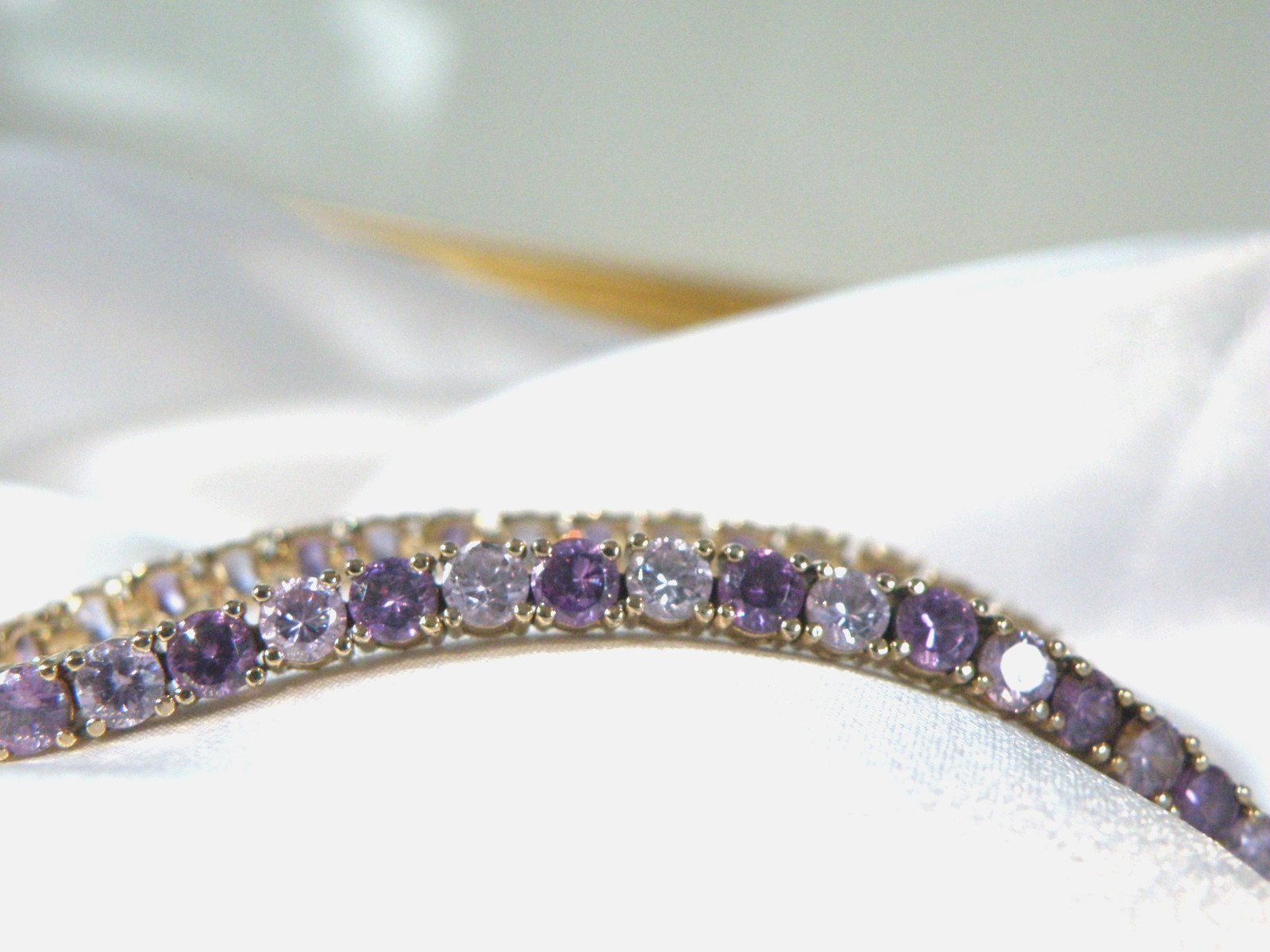 Vintage Sterling Silver 925 Gold Over Amethyst CZ Tennis Bracelet 7.5″