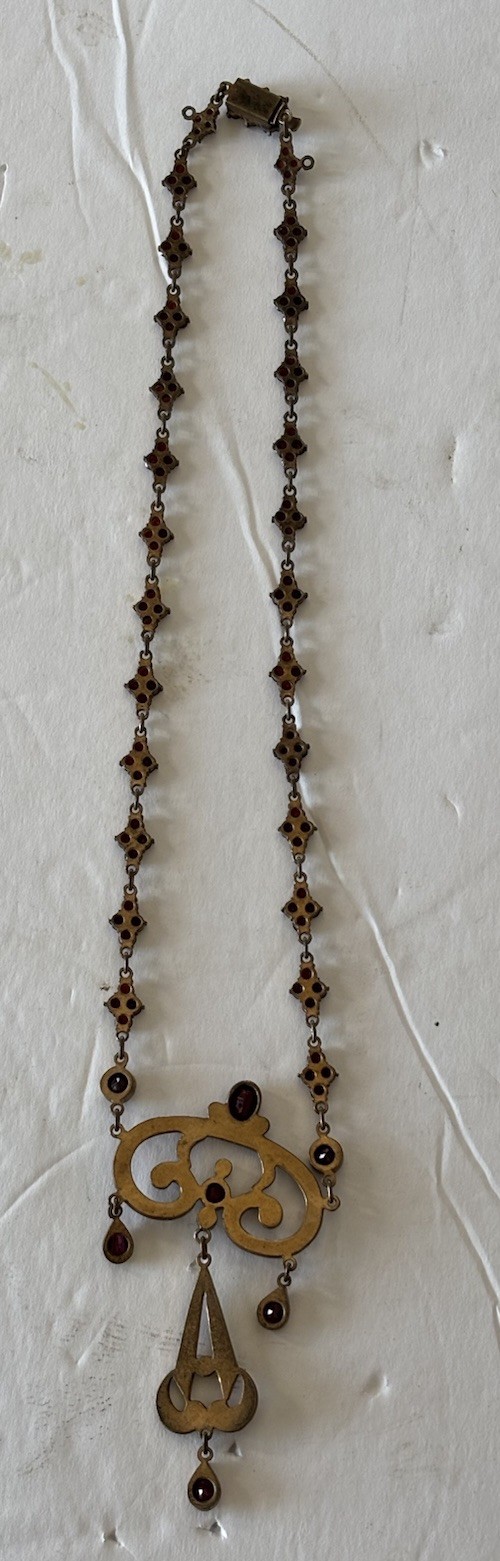 Antique Bohemian Garnet Festoon Drop Neclace Drape Bib Czech?