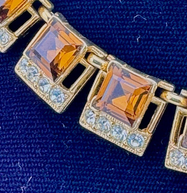 Bogoff “Tawny Topaz” Swarovski Emerald Cut Gold Plate Parure