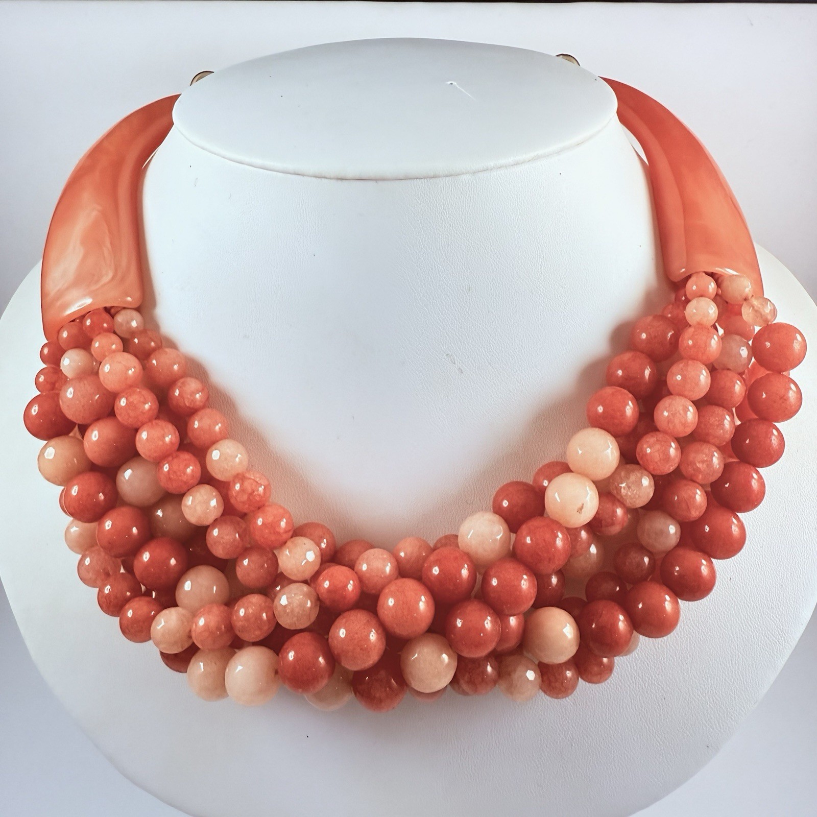 Vintage CHICO’S Signed Simulated Coral Glass Beaded Multi Strand Necklace 20″