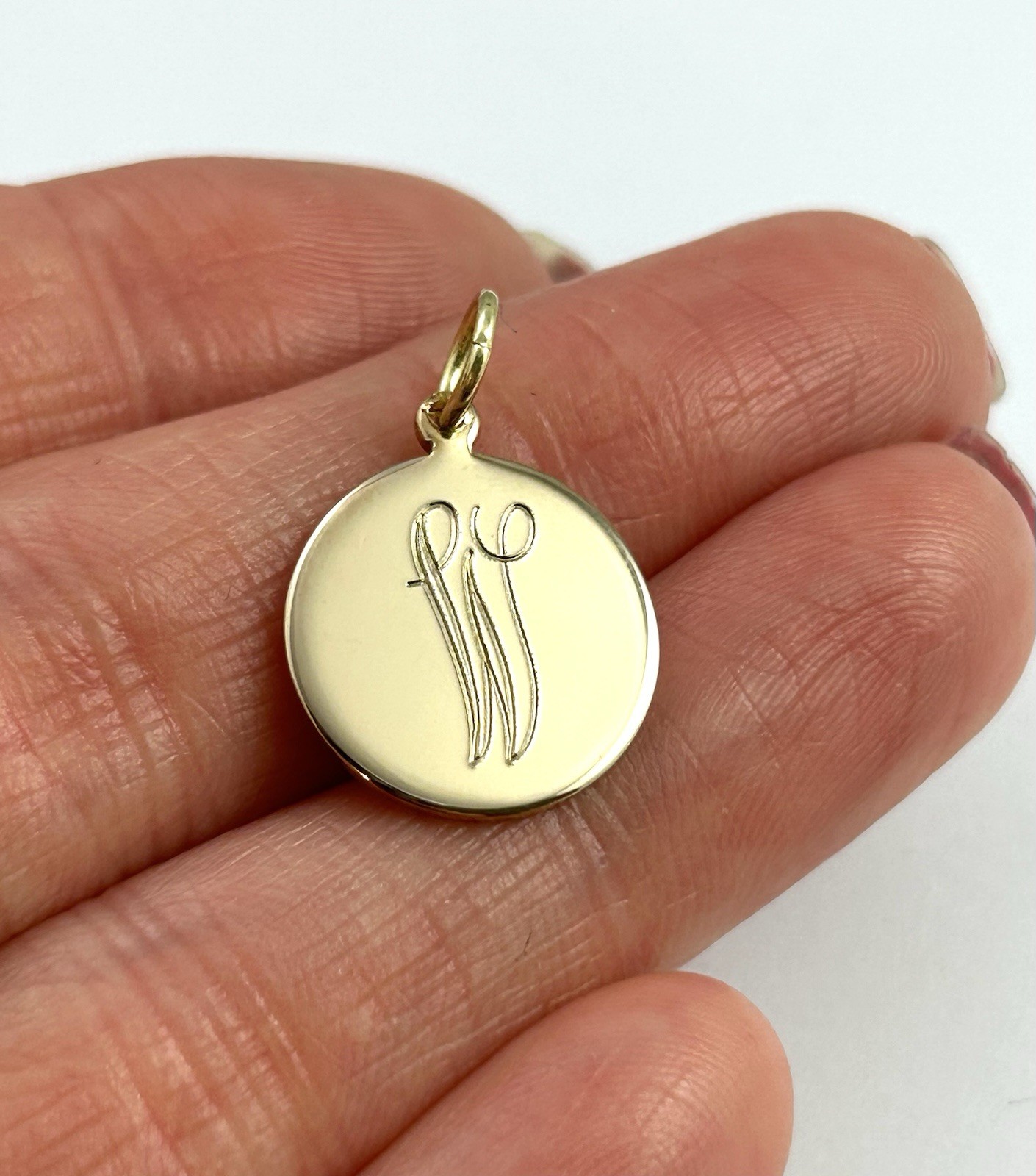 Vintage Initial W Charm Dainty Pendant Etched Gold Plated Metal Vintage Jewelry
