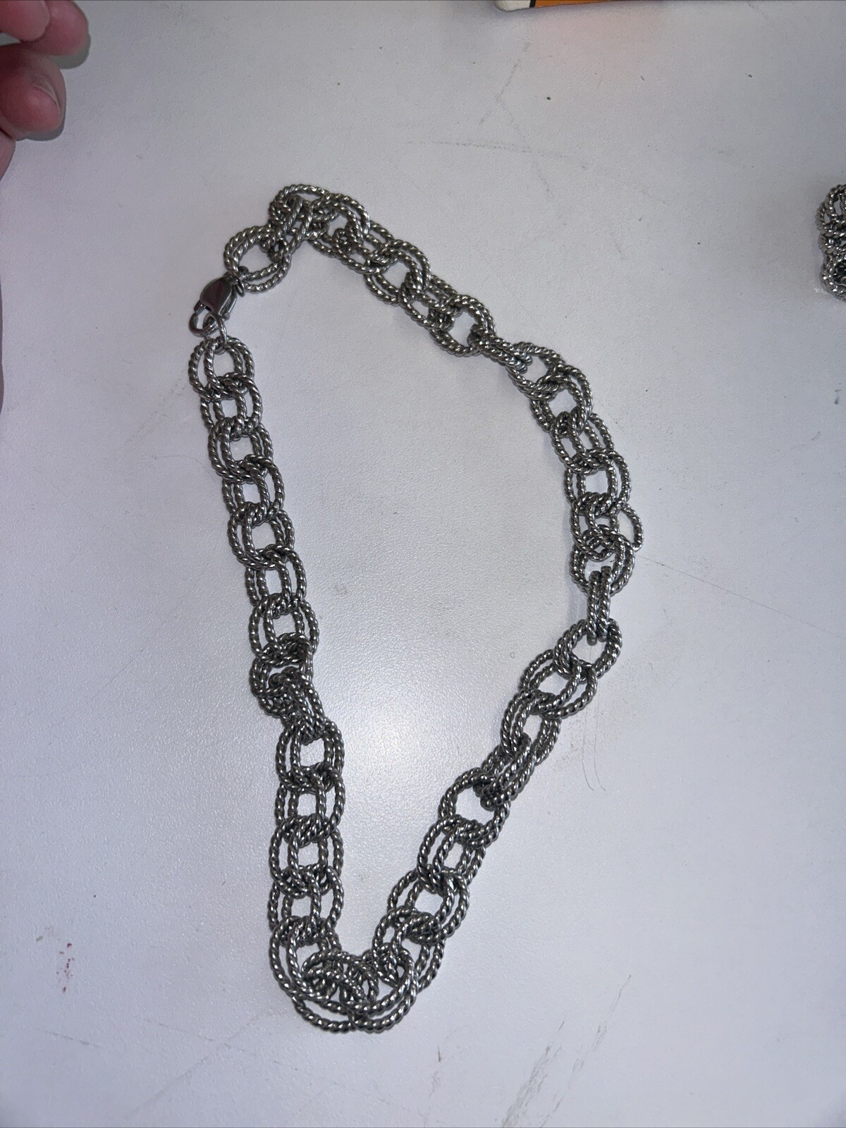 925 Sterling Silver Vintage Twisted Double Rolo Link Chain Necklace Choker