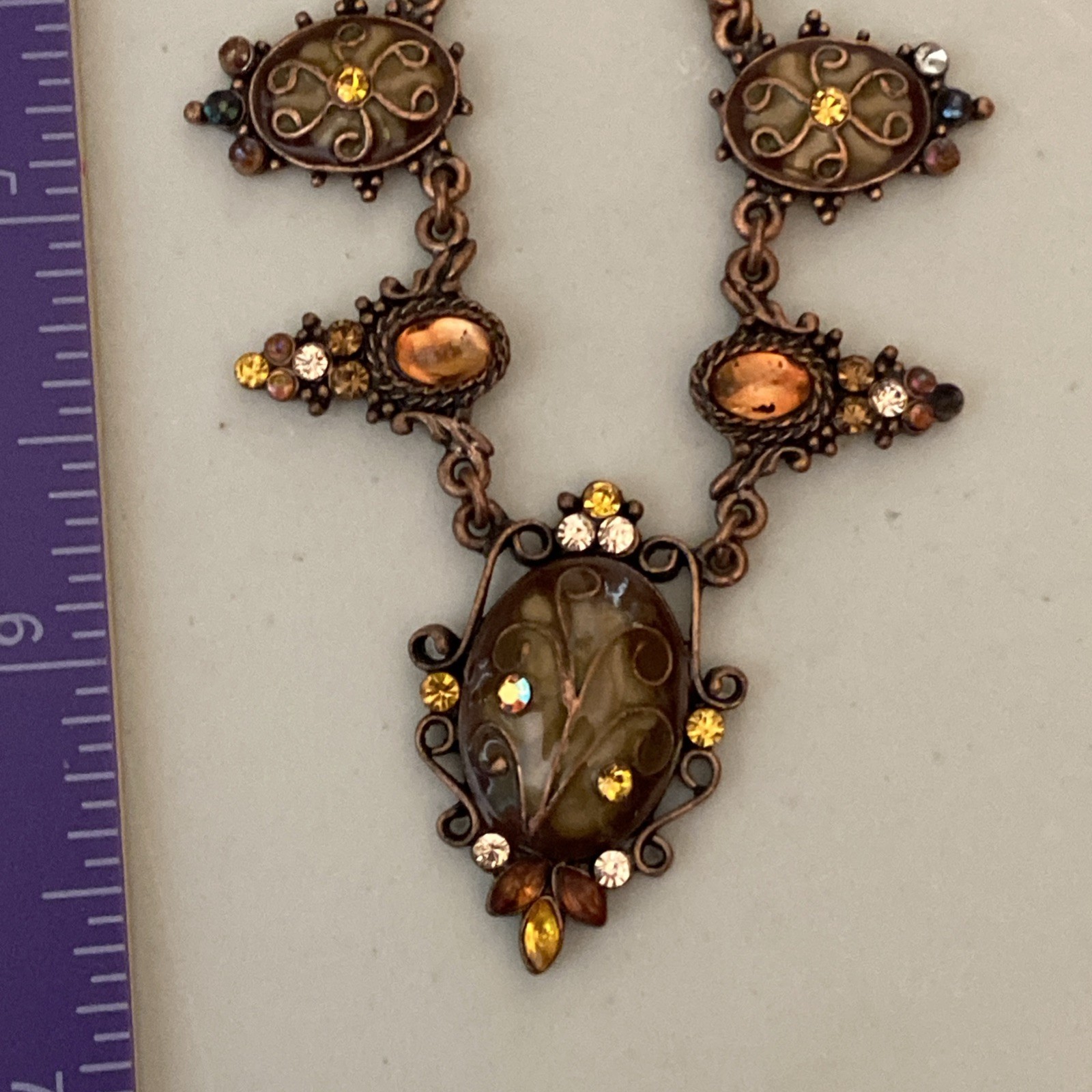 Copper Toned Vintage Necklace topaz colored stones