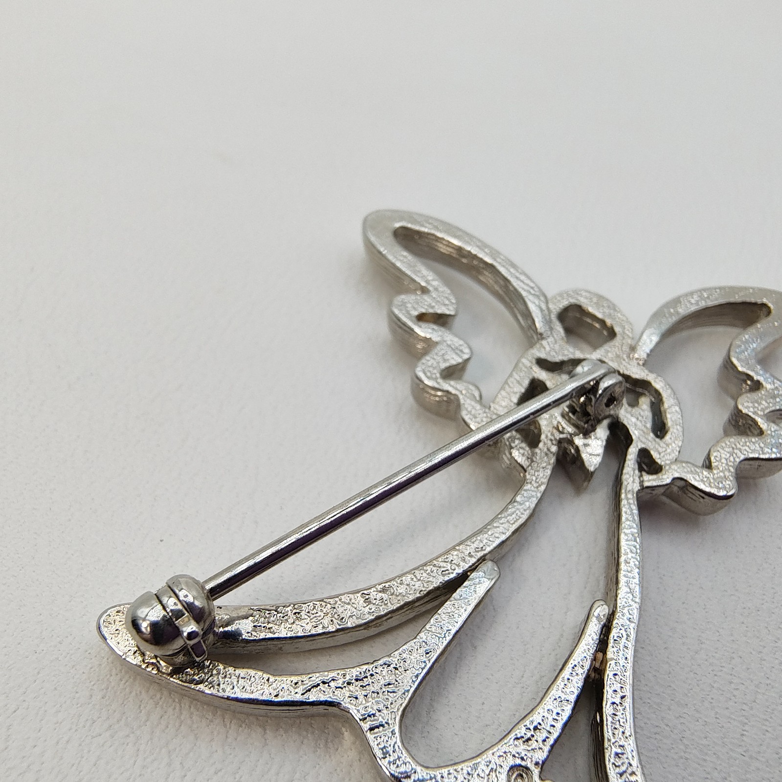 Vintage Guardian Angel Brooch Silver Tone Holding Heart Openwork Celestial Love
