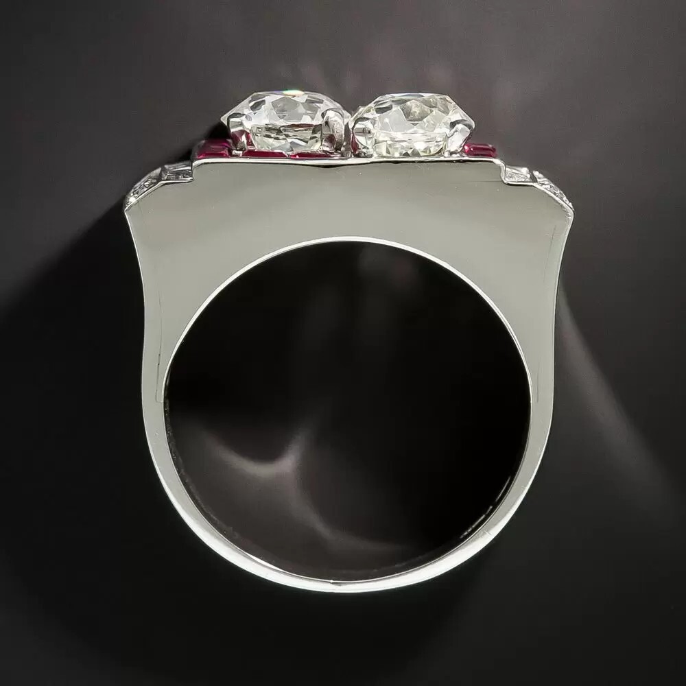 Art Deco 1.52CT Twin Lab Created Diamond & Ruby Engagement Ring In 925 Silver