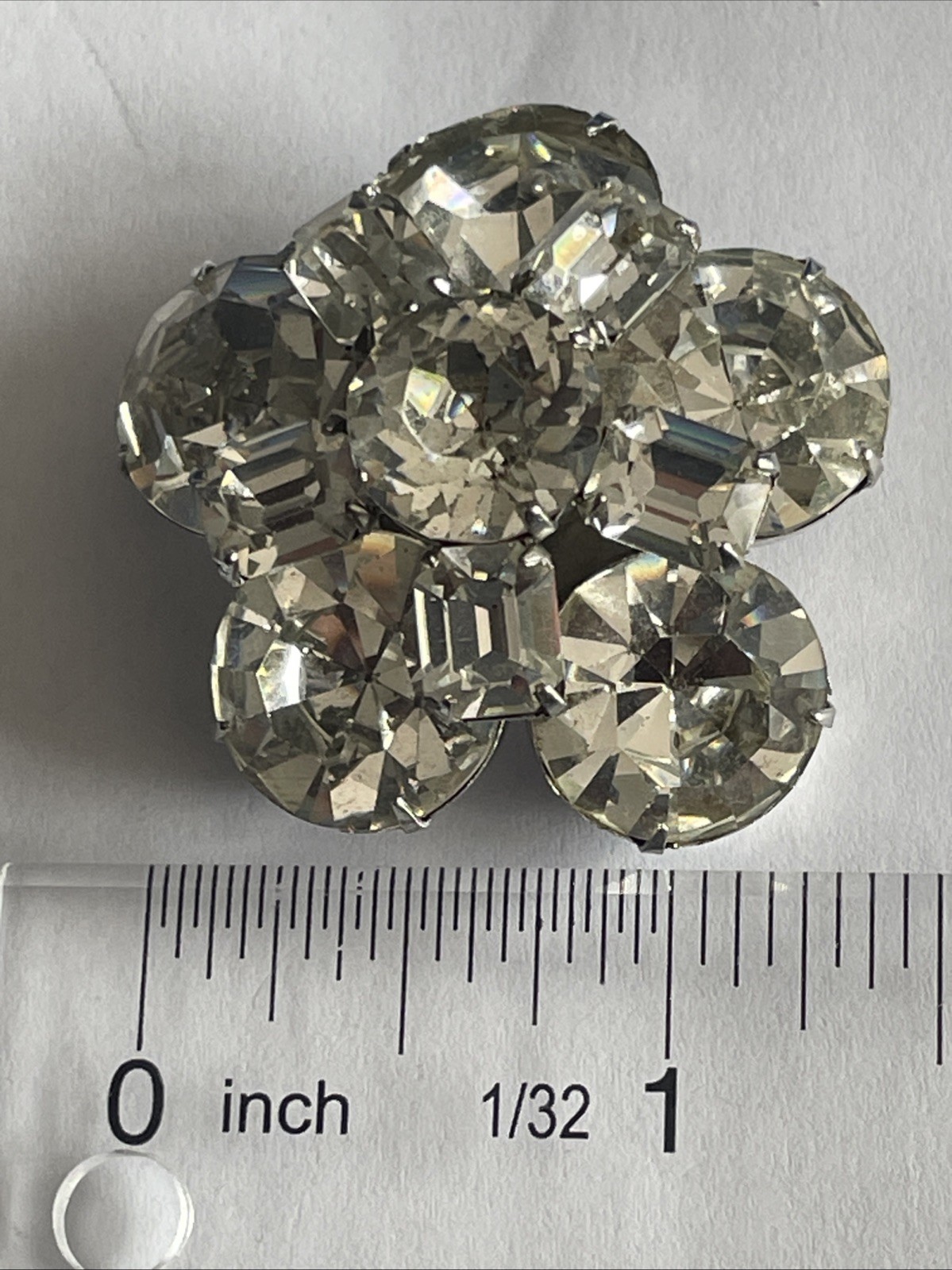 Kramer of NY Domed 1950s Brooch Emerald Cut & Large 1.5” Round Rhinestones E9