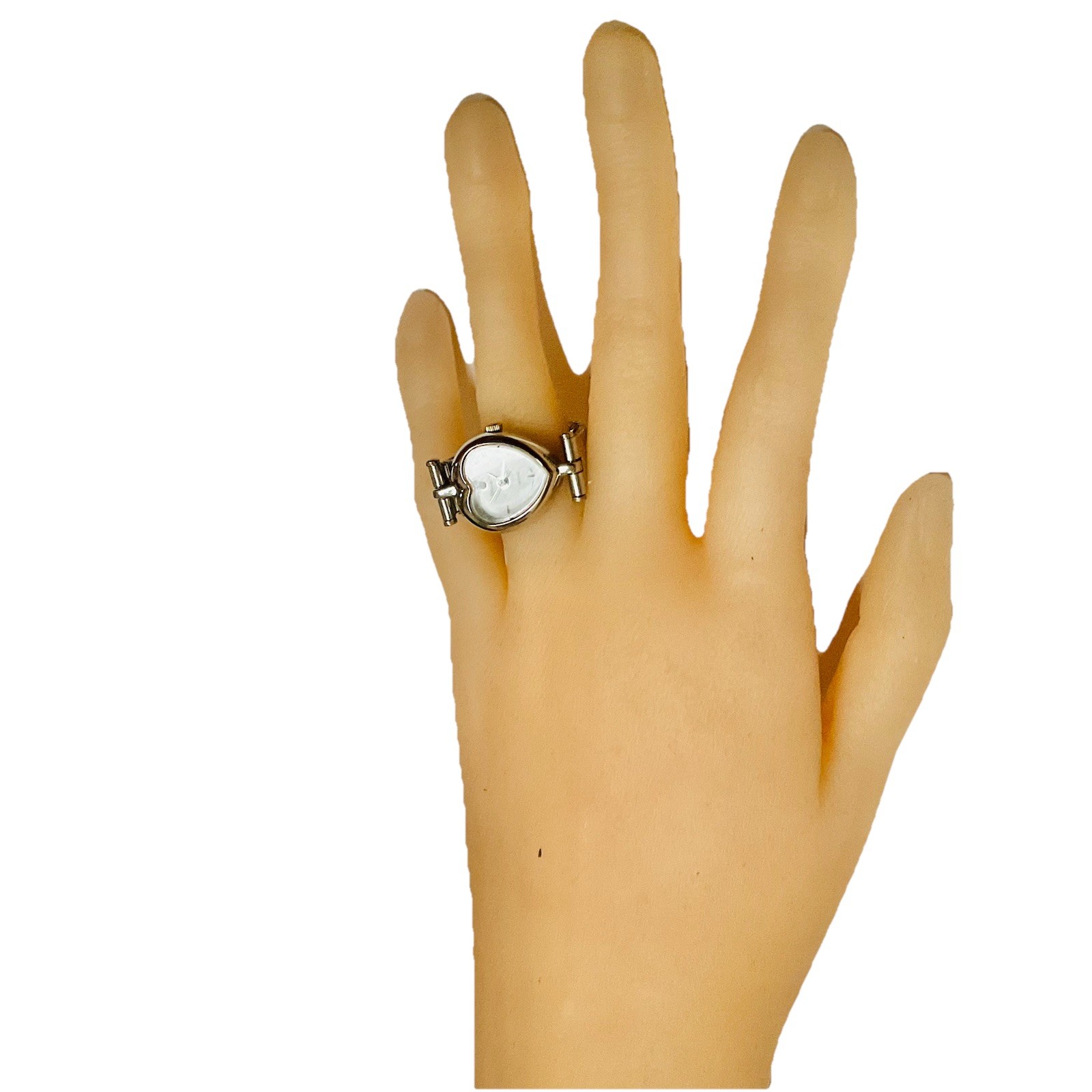 Vintage Shannons Watch Ring Heart Shaped Silver Tone Stretch Band UNTESTED